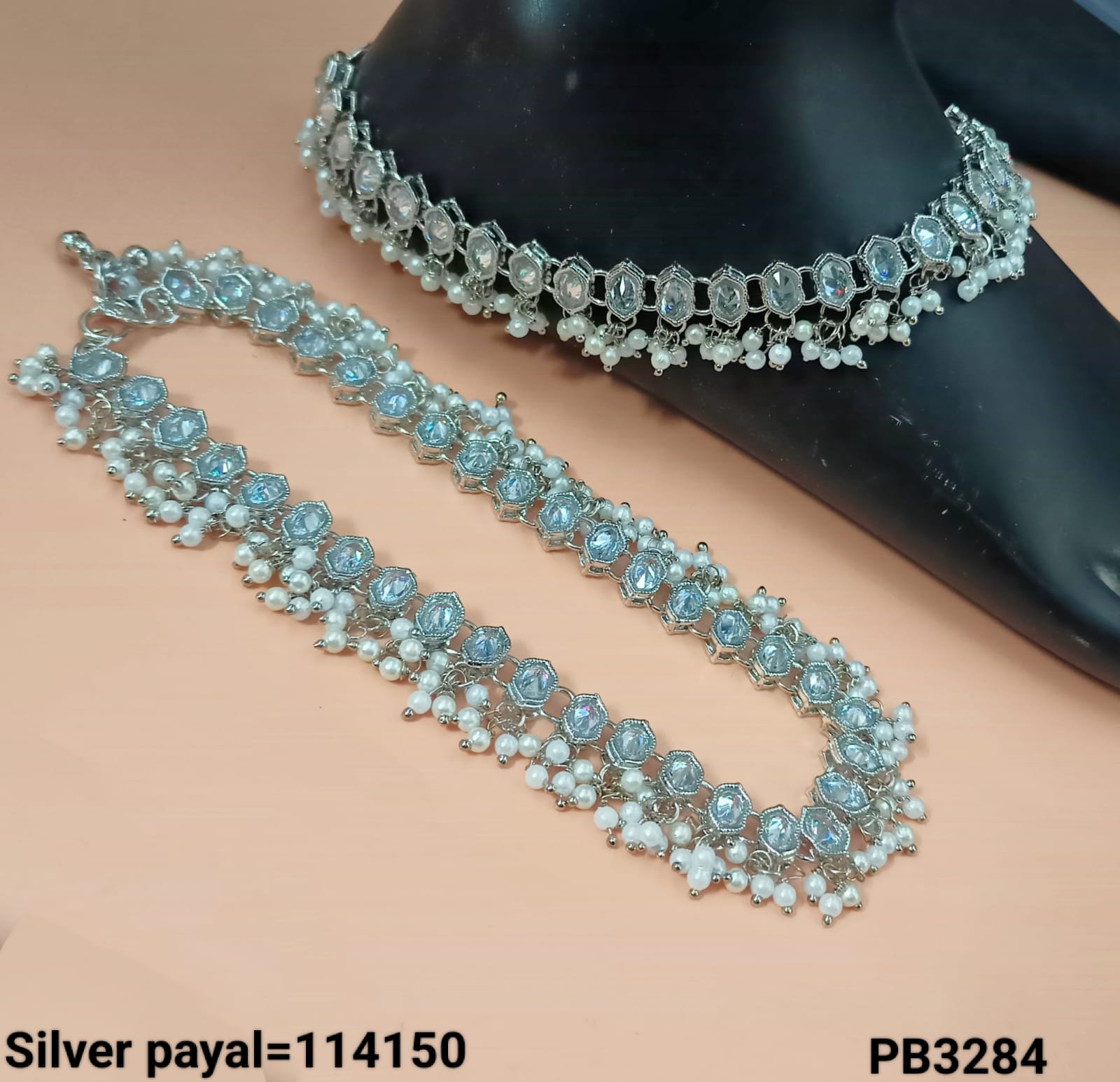 CZ Diamond Silver & Antique Gold Plated Anklet (Payal)